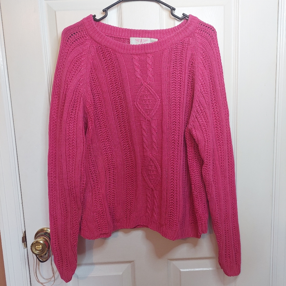 American Weekend Vintage 90s Textured Cable Knit  Pink Sweater Barbiecore Size M